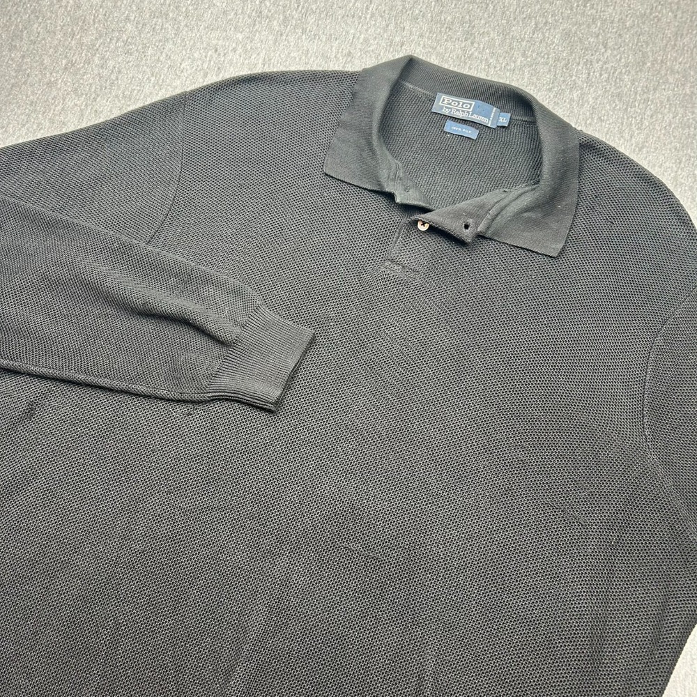 Polo Ralph Lauren Long Sleeve Open Knit Sweater Mens XL 100% Silk Black *FLAWS*